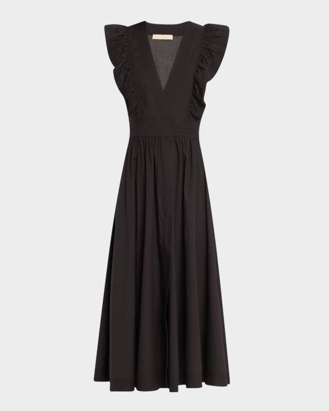 Ermione Sleeveless Ruffle Midi Wrap Dress